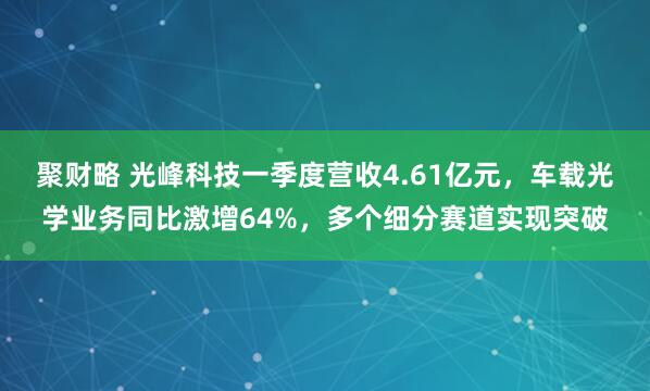 聚财略 光峰科技一季度营收4.61亿元，车载光学业务同比激增64%，多个细分赛道实现突破